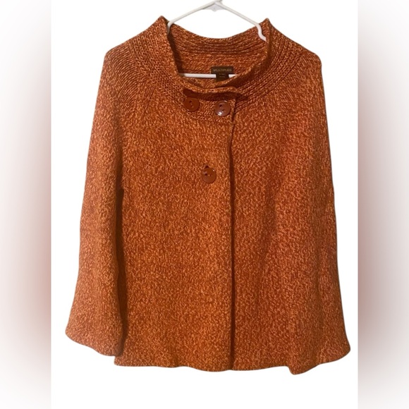 Multiples Women’s Lagenlook BOHO Sweater Medium Orange Half Open Cozy Comfort - Picture 9 of 16